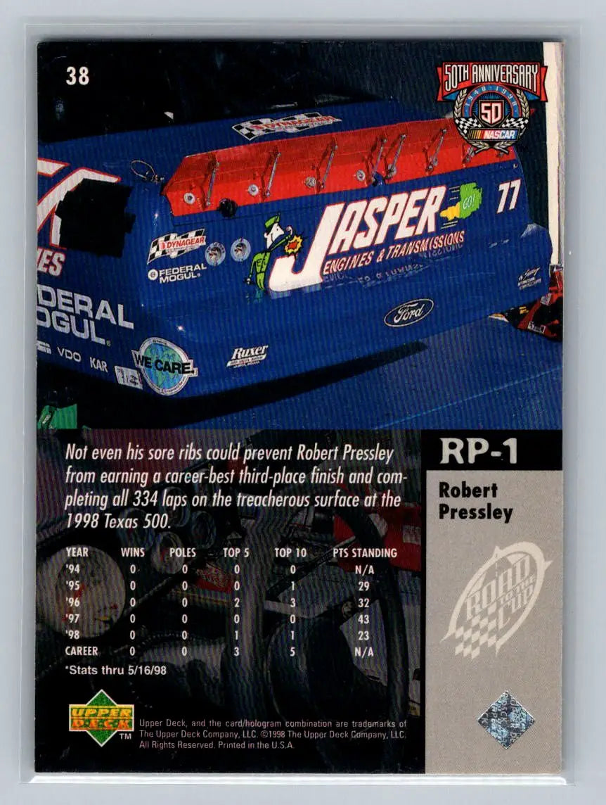 1998 Upper Deck Road to the Cup #38 Robert Pressley Jasper Motorsports - Racing Card Single