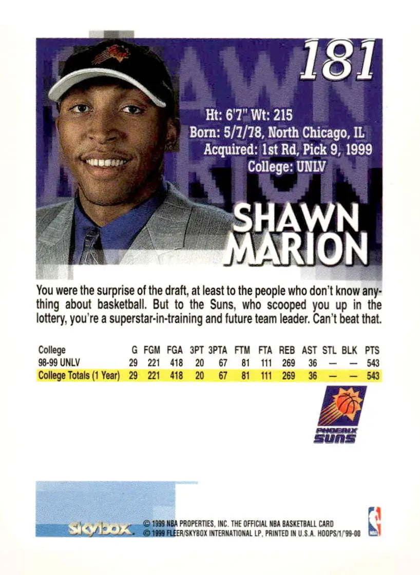 1999-00 Hoops #181 Shawn Marion - Basketball Card Single