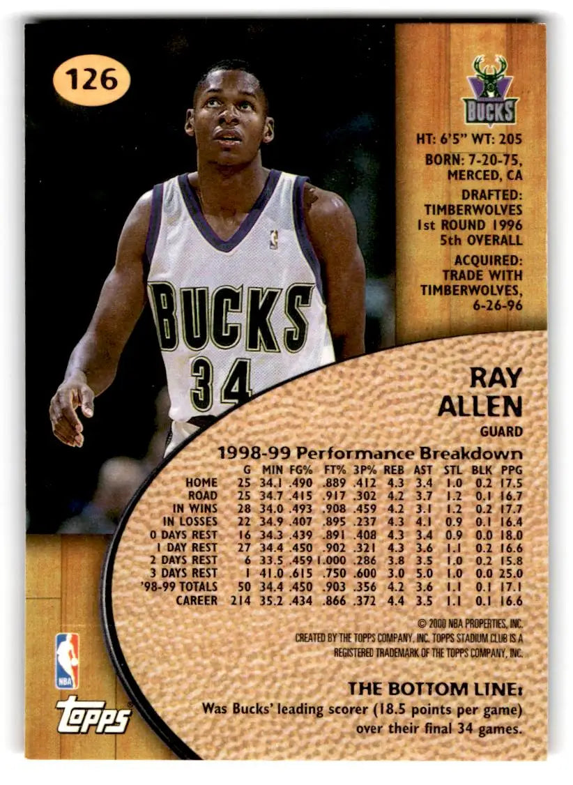 1999-00 Stadium Club #126 Ray Allen - Basketball Card Single