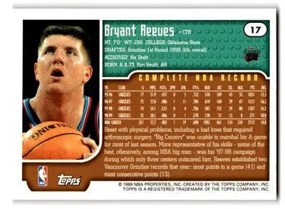 1999-00 Topps #17 Bryant Reeves - Basketball Card Single