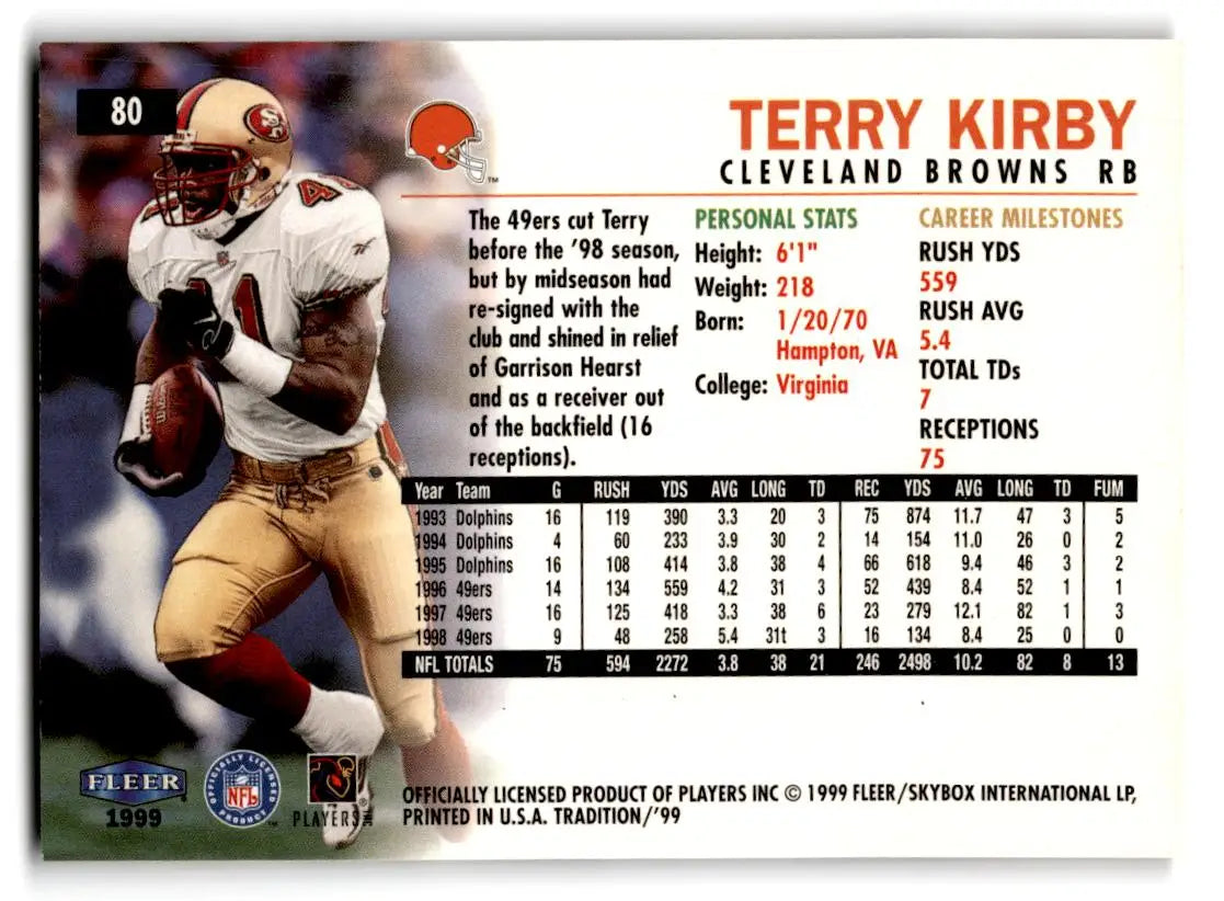 1999 Fleer Tradition #80 Terry Kirby - Football Card Single