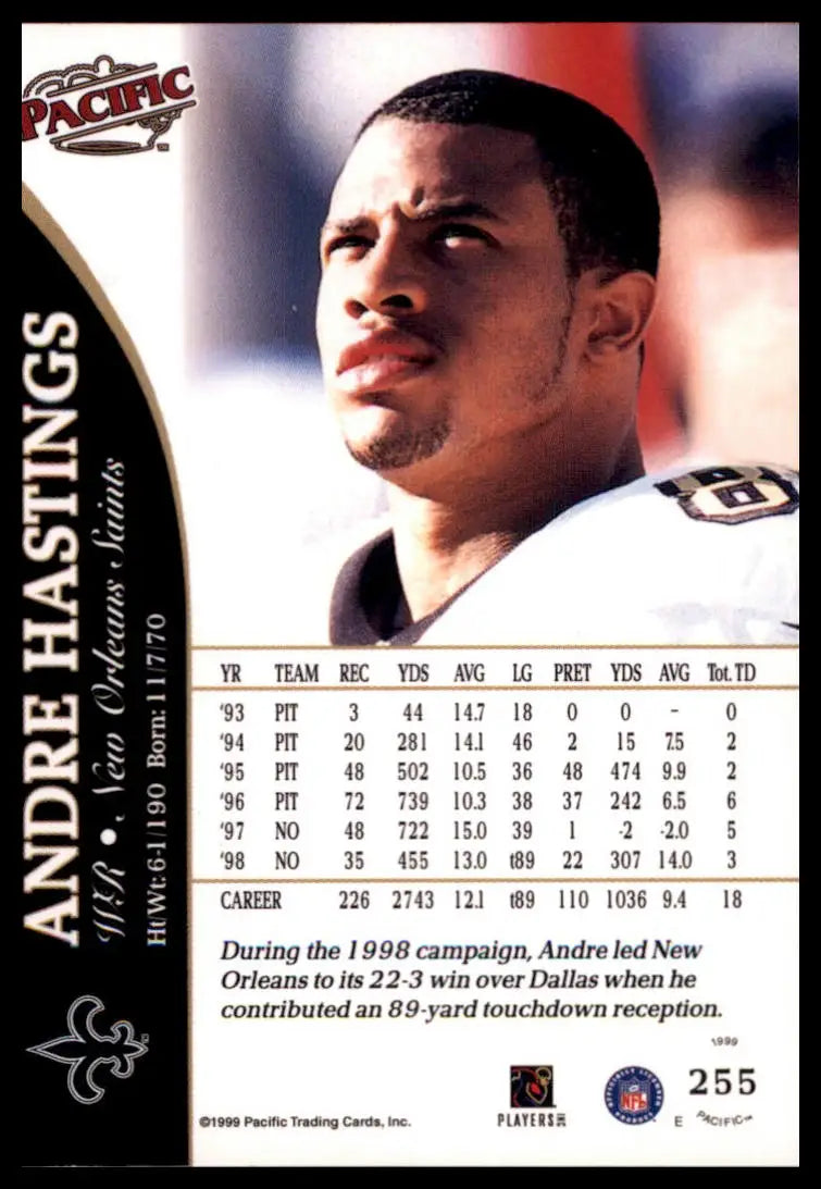 1999 Pacific Andre Hastings 255 New Orleans Saints NM - Football Card Single
