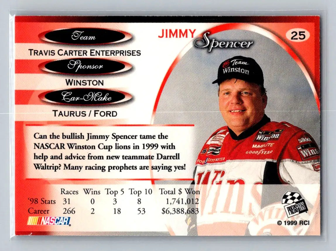 1999 Press Pass Premium #25 Jimmy Spencer Travis Carter Enterprises - Racing Card Single