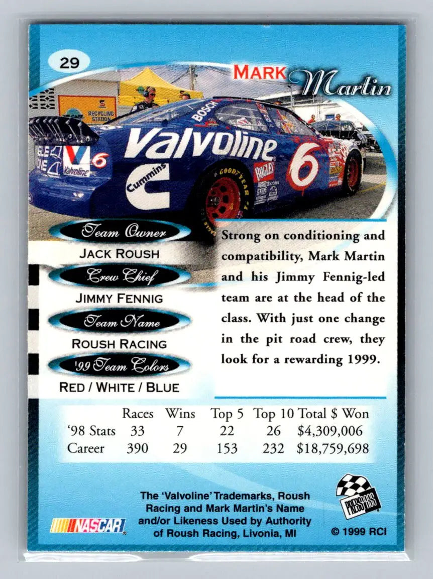 1999 Press Pass Premium #29 Mark Martin Roush Racing - Racing Card Single