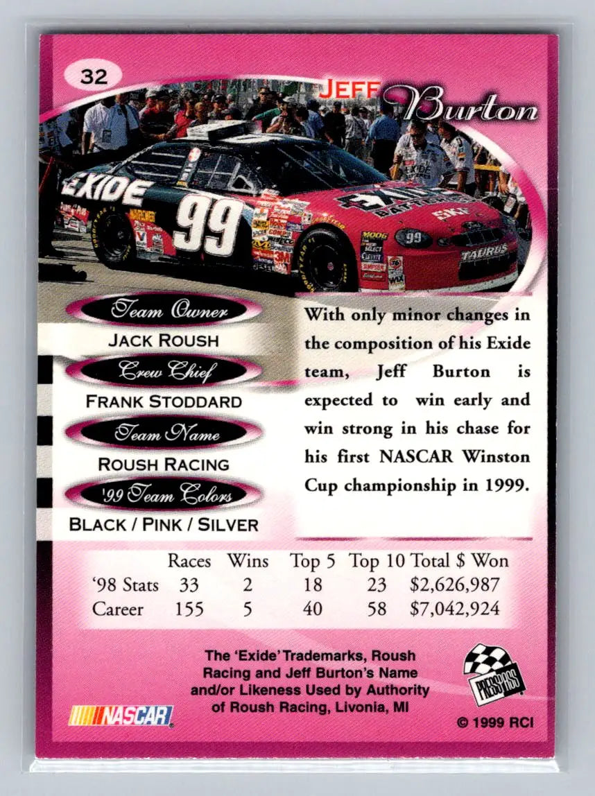 1999 Press Pass Premium #32 Jeff Burton Roush Racing - Racing Card Single