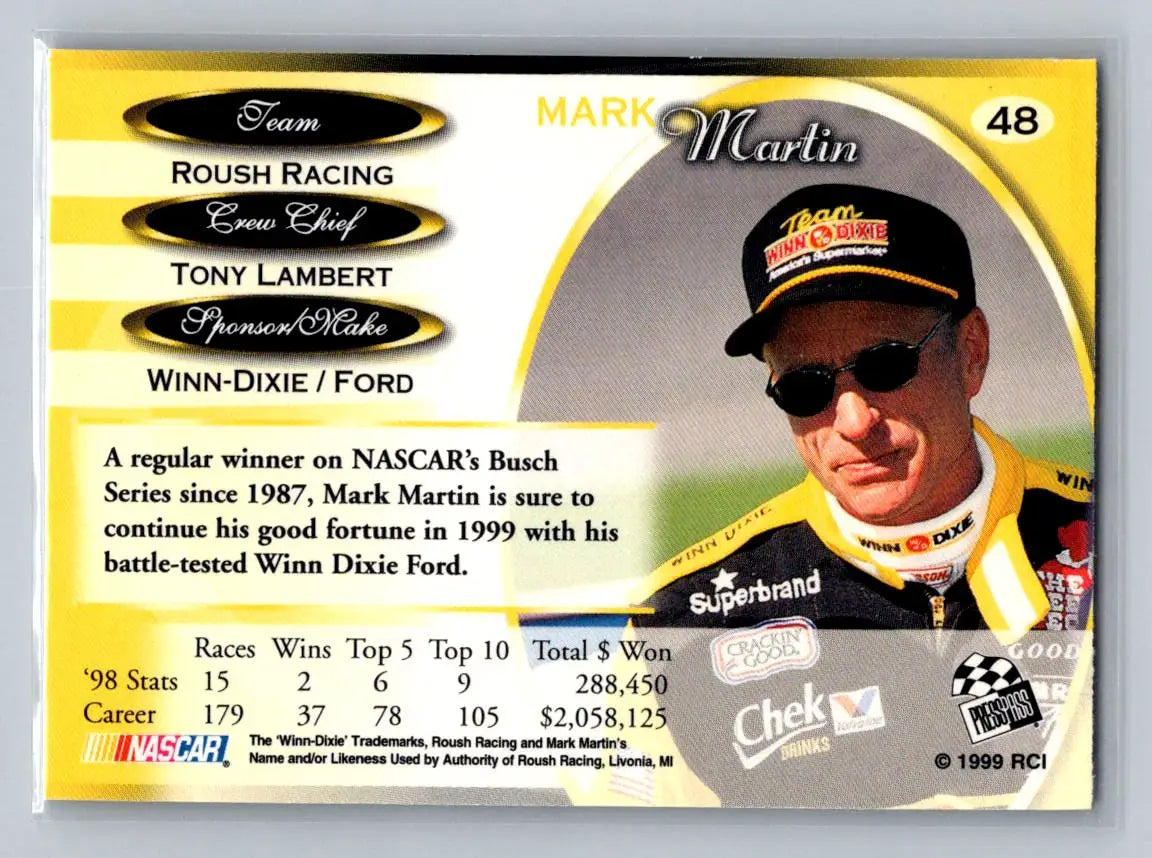 1999 Press Pass Premium #48 Mark Martin Roush Racing - Racing Card Single