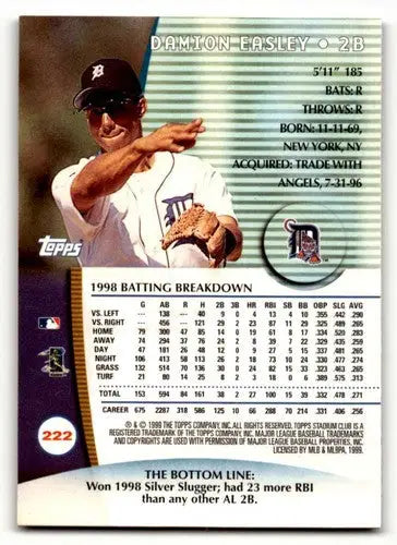 1999 Stadium Club #222 Damion Easley Detroit Tigers Baseball Cards E ID:63712 - Baseball Cards