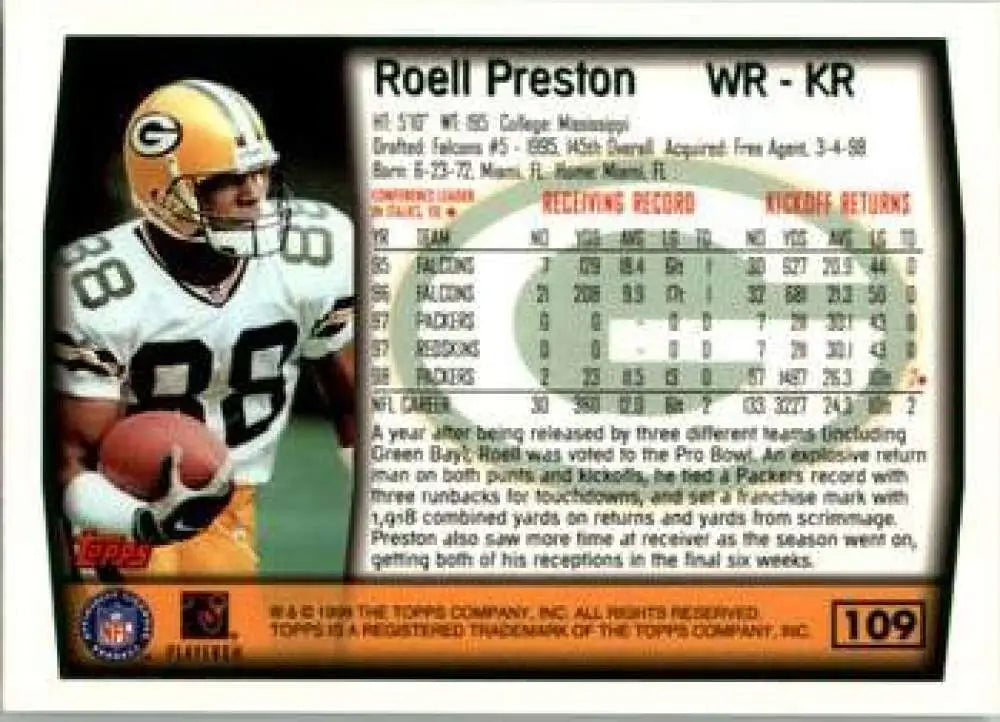 1999 Topps #109 Roell Preston EX Excellent Green Bay Packers Football Card - Football Card Single