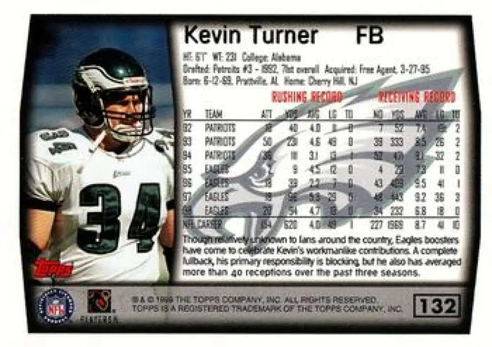 1999 Topps #132 Kevin Turner EX Excellent Philadelphia Eagles Football Card - Football Card Single