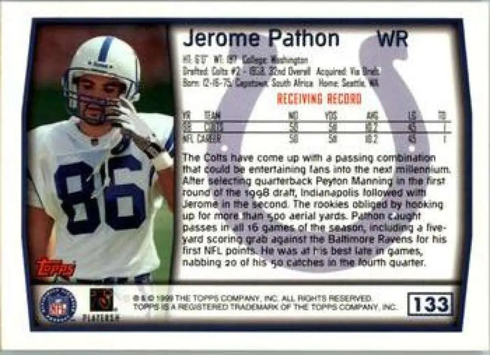 1999 Topps #133 Jerome Pathon EX Excellent Indianapolis Colts Football Card - Football Card Single
