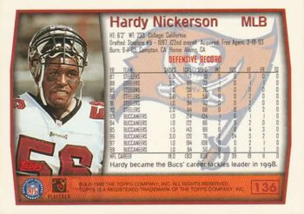 1999 Topps #136 Hardy Nickerson EX Excellent Tampa Bay Buccaneers Football Card - Football Card Single
