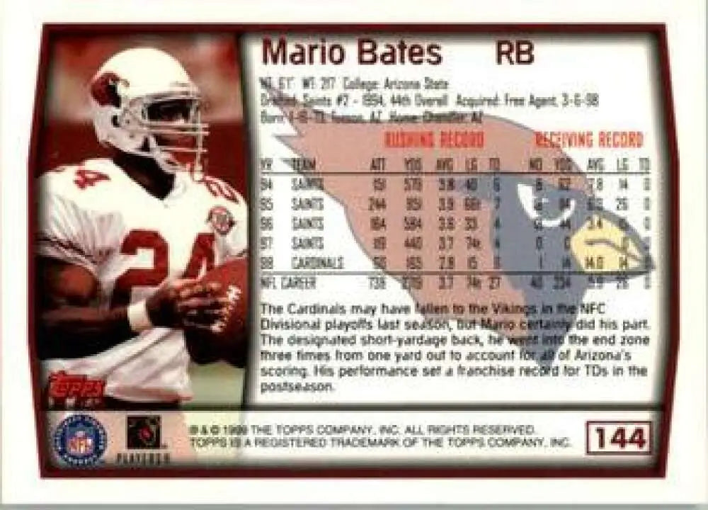 1999 Topps #144 Mario Bates EX Excellent Arizona Cardinals Football Card
