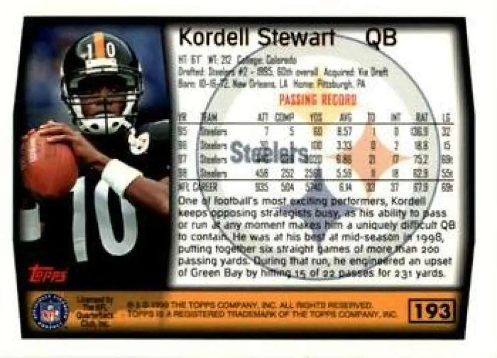 1999 Topps #193 Kordell Stewart EX Excellent Pittsburgh Steelers Football Card