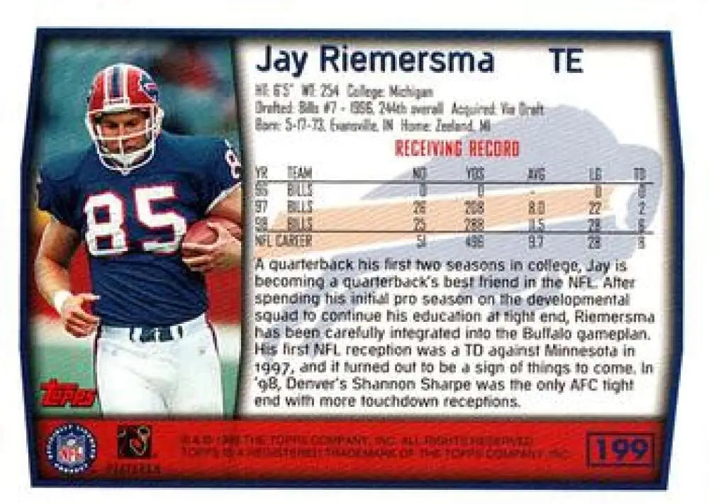1999 Topps #199 Jay Riemersma EX Excellent Buffalo Bills Football Card - Football Card Single
