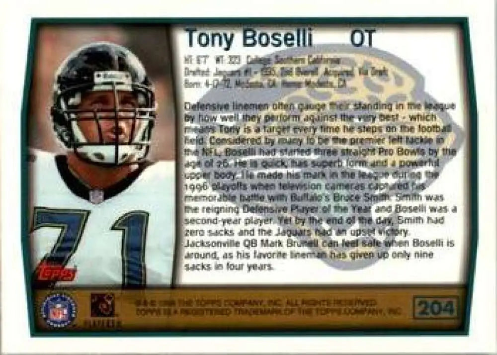 1999 Topps #204 Tony Boselli EX Excellent Jacksonville Jaguars Football Card - Football Card Single