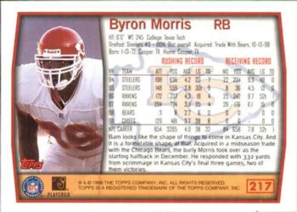 1999 Topps #217 Bam Morris EX Excellent Kansas City Chiefs Football Card - Football Card Single