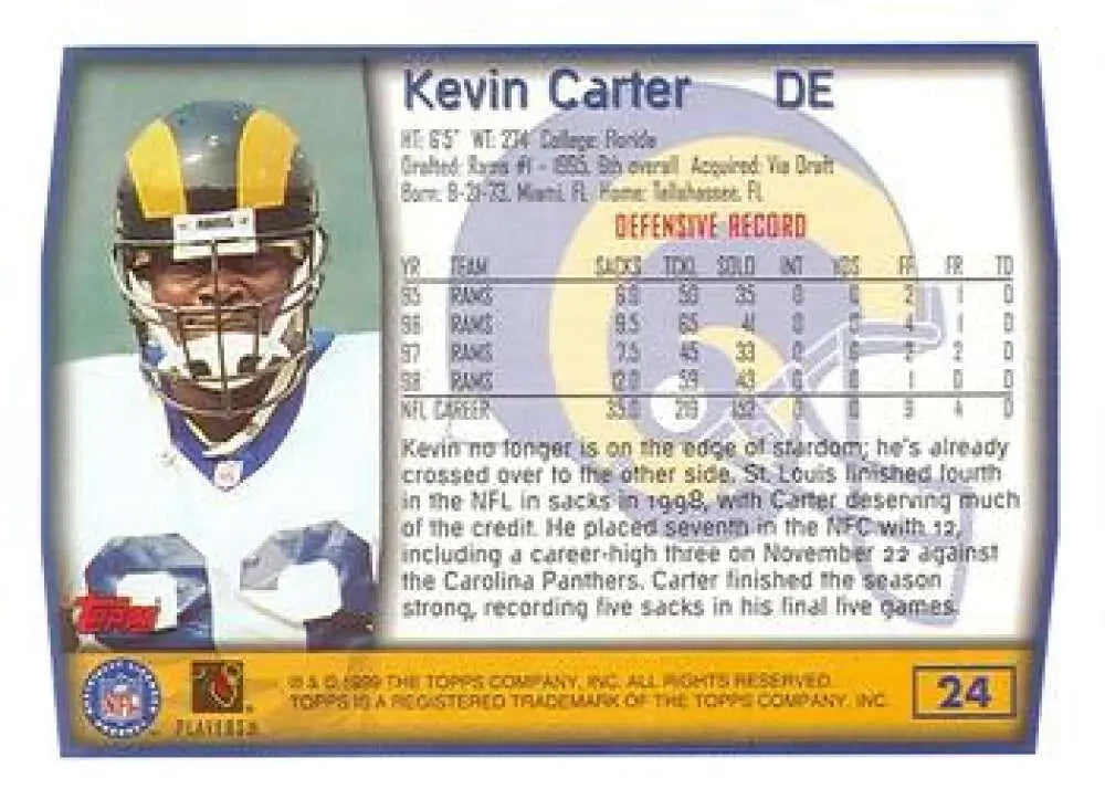 1999 Topps #24 Kevin Carter EX Excellent St. Louis Rams Football Card - Football Card Single