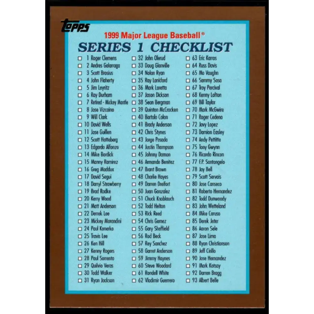 1999 Topps #241 Checklist 1 NM-MT Baseball Card - Baseball Card Single
