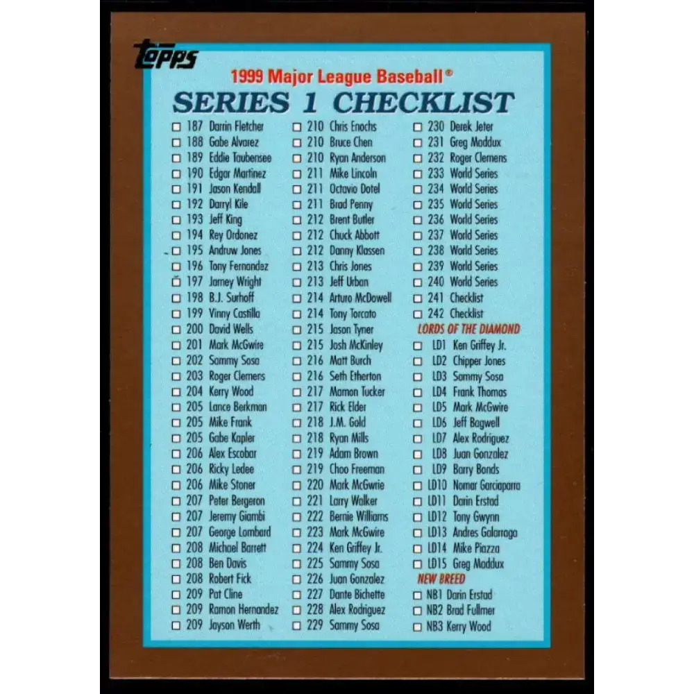 1999 Topps #242 Checklist 2 NM-MT Baseball Card - Baseball Card Single