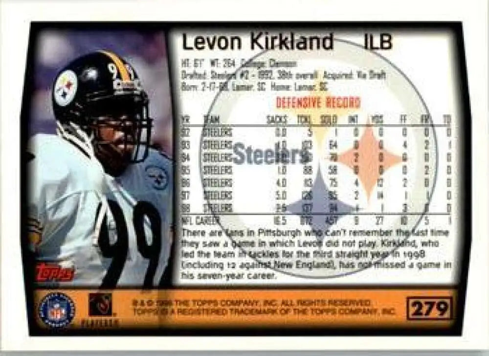 1999 Topps #279 Levon Kirkland EX Excellent Pittsburgh Steelers Football Card - Football Card Single