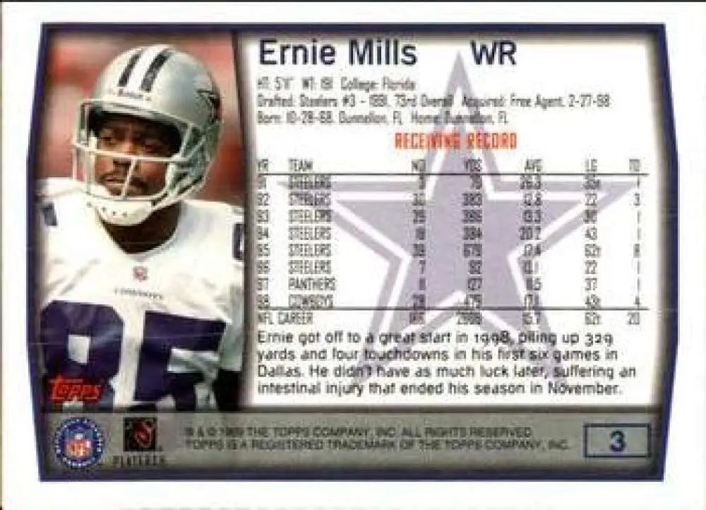 1999 Topps #3 Ernie Mills EX Excellent Dallas Cowboys Football Card - Football Card Single