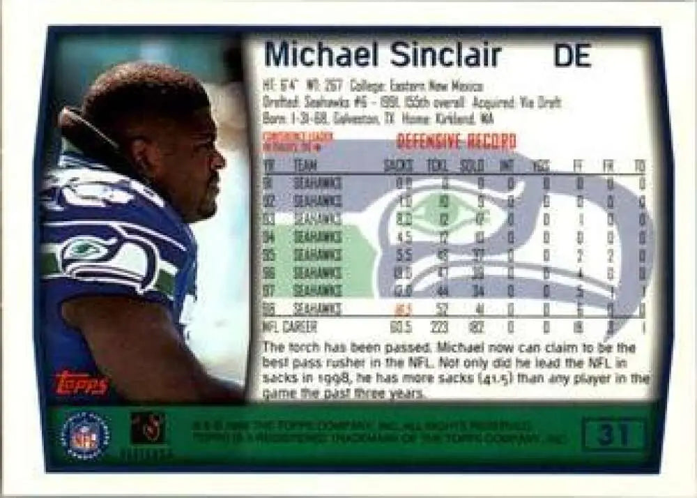 1999 Topps #31 Michael Sinclair EX Excellent Seattle Seahawks Football Card - Football Card Single