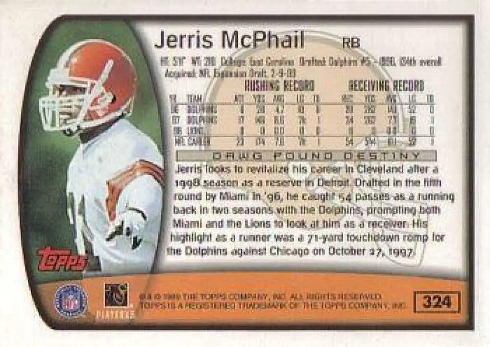 1999 Topps #324 Jerris McPhail EX Excellent Cleveland Browns Football Card - Football Card Single