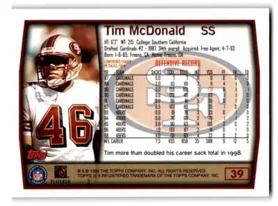 1999 Topps #39 Tim McDonald - Football Card Single