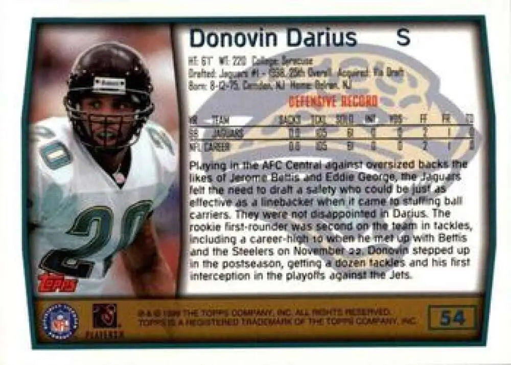 1999 Topps #54 Donovin Darius EX Excellent Jacksonville Jaguars Football Card - Football Card Single