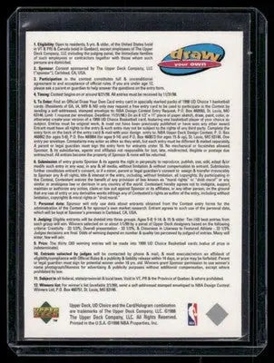 Framed trading card back with contest rules from 1999 Upper Deck Choice Draw Your Own Card Michael Jordan Basketball