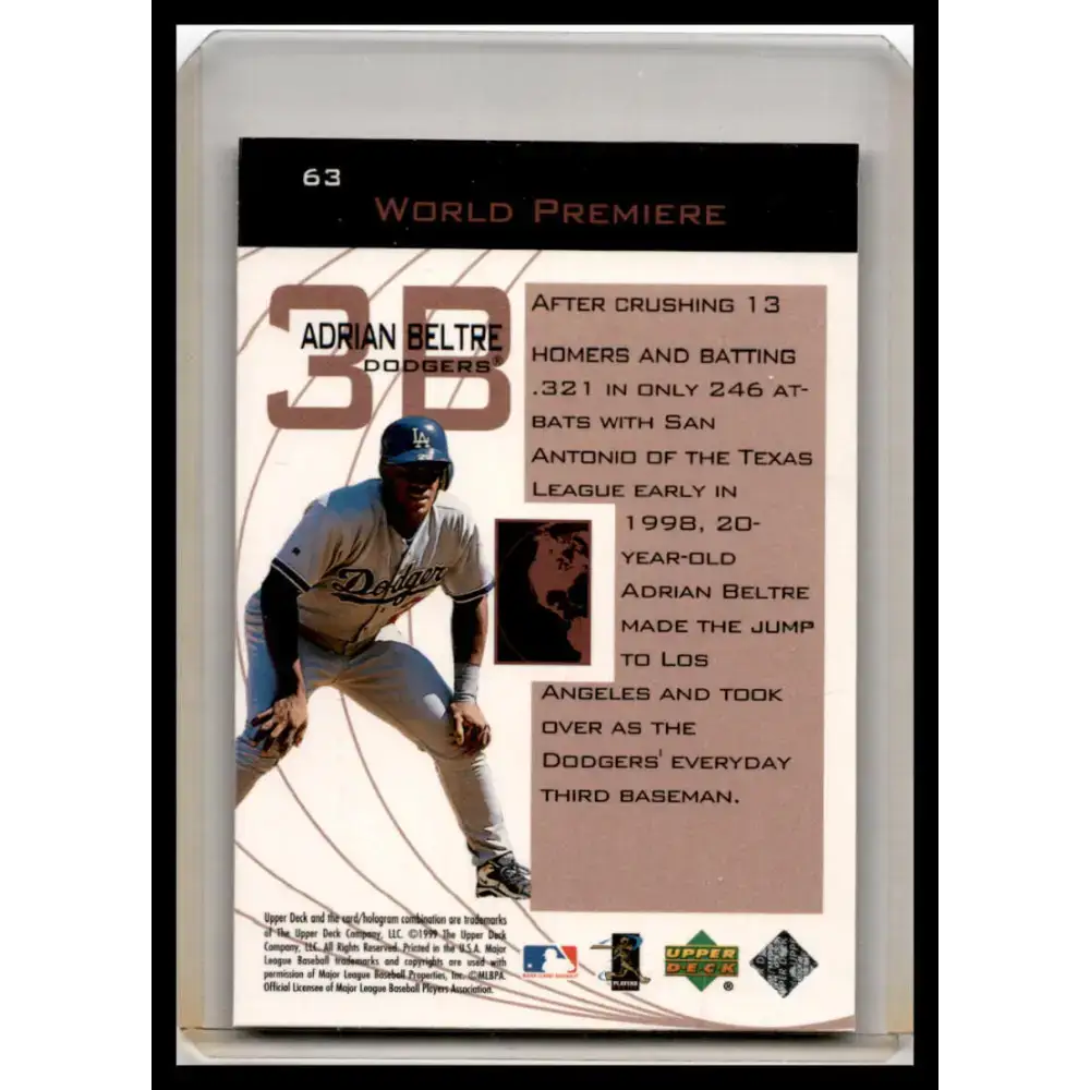 1999 Upper Deck Ovation #63 Adrian Beltre NM Baseball Card - Baseball Card Single