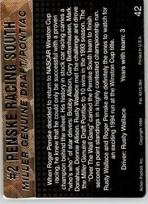 #2 Penske Racing South - 1994 Action Packed - #42 - Racing - Racing Card Single