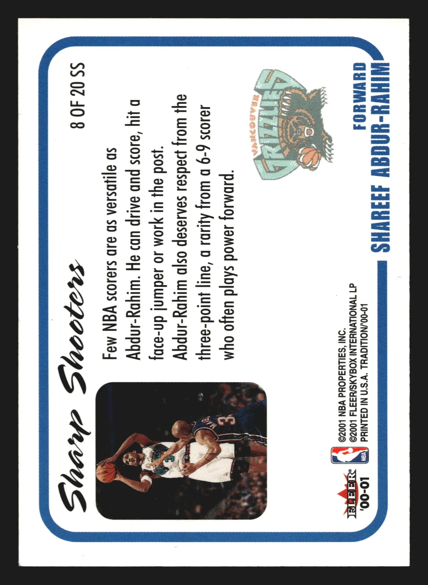 2000-01 Fleer Tradition Sharp Shooters #8 Shareef Abdur-Rahim - Basketball Card Single