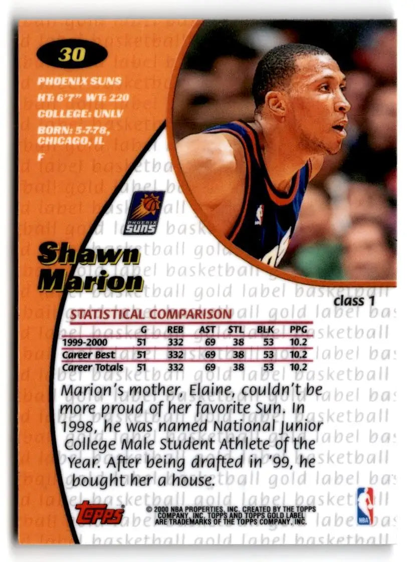 2000-01 Topps Gold Label #30 Shawn Marion - Basketball Card Single