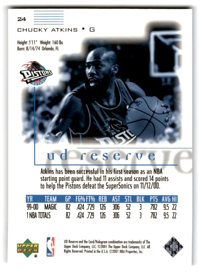 2000-01 UD Reserve #24 Chucky Atkins - Basketball Card Single