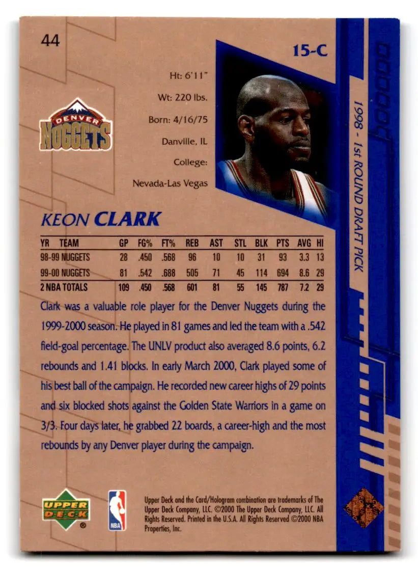 2000-01 Upper Deck #44 Keon Clark - Basketball Card Single