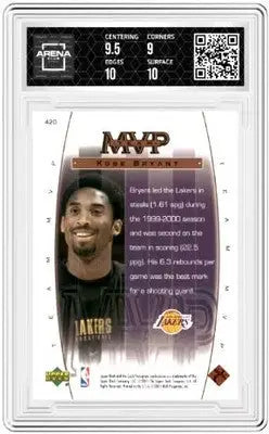 Graded Upper Deck Kobe Bryant basketball trading card from 2000-01 Basketball Arena Club