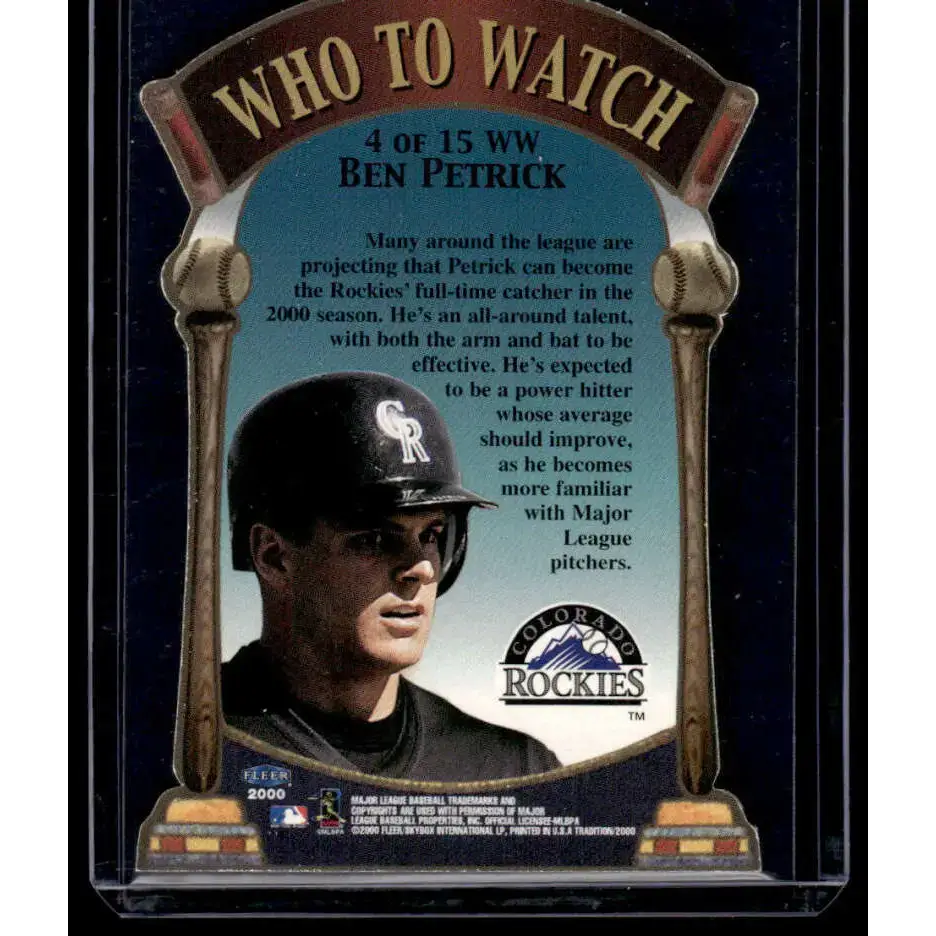 2000 Fleer Tradition #4WW Ben Petrick Colorado Rockies NM-MT Baseball Card - Baseball Card Single