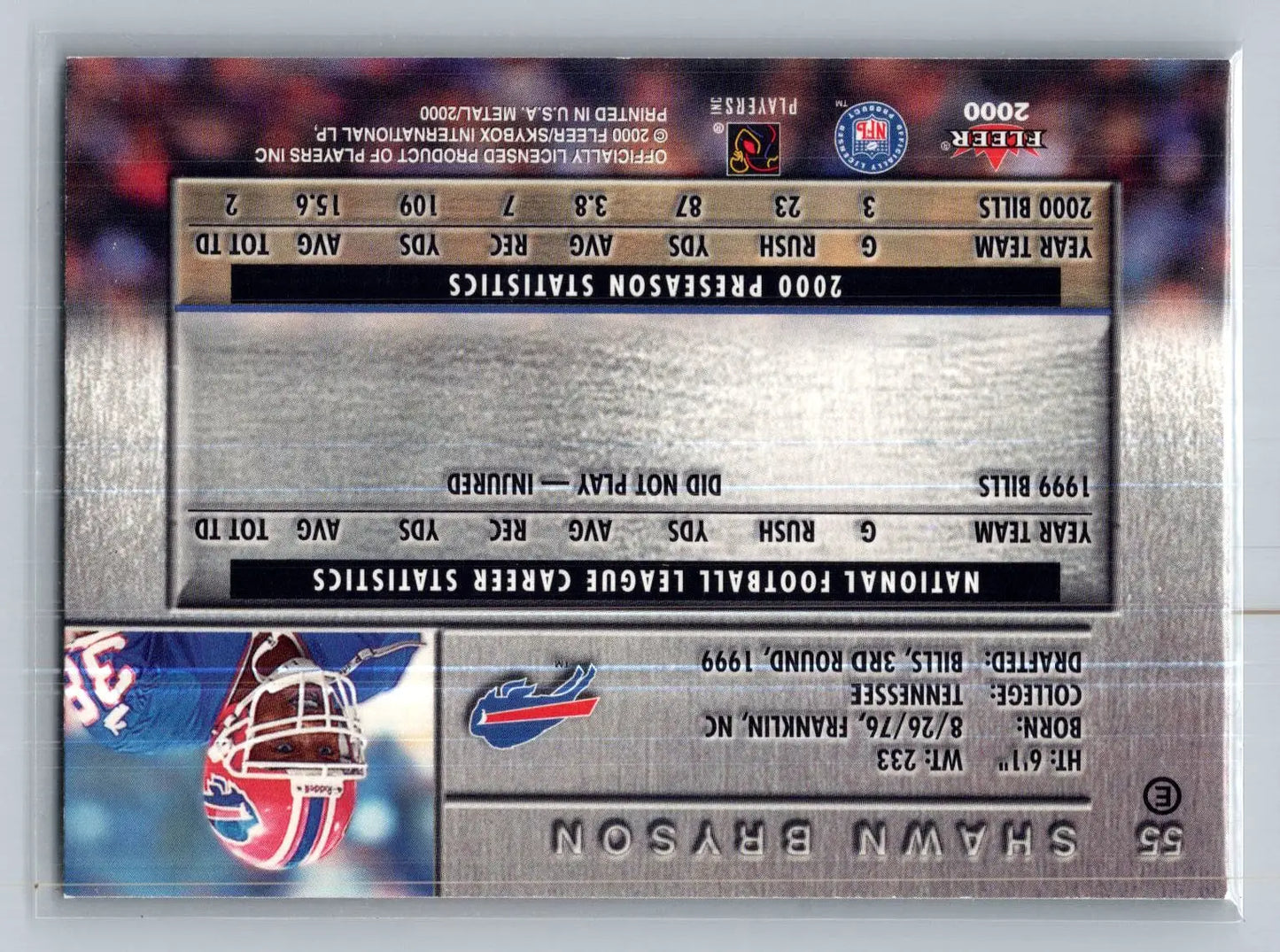 2000 Metal #55 Shawn Bryson Buffalo Bills - Football Card Single
