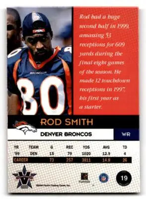 2000 Pacific Vanguard #19 Rod Smith - Football Card Single