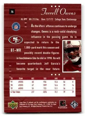 2000 SP Authentic #76 Terrell Owens - Football Card Single