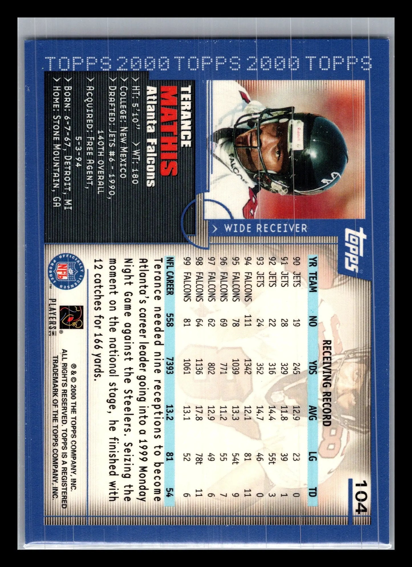 2000 Topps #104 Terance Mathis Atlanta Falcons - Football Card Single