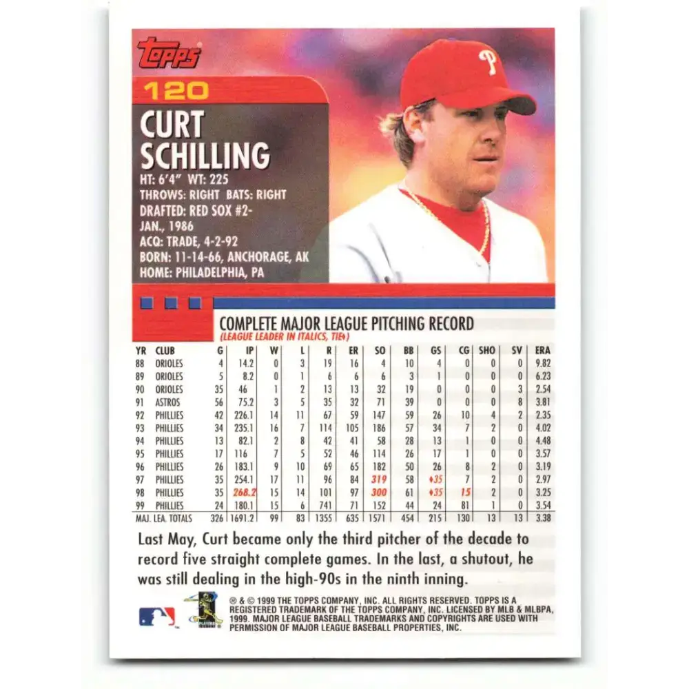 2000 Topps #120 Curt Schilling EX Excellent Philadelphia Phillies Baseball Card - Baseball Card Single