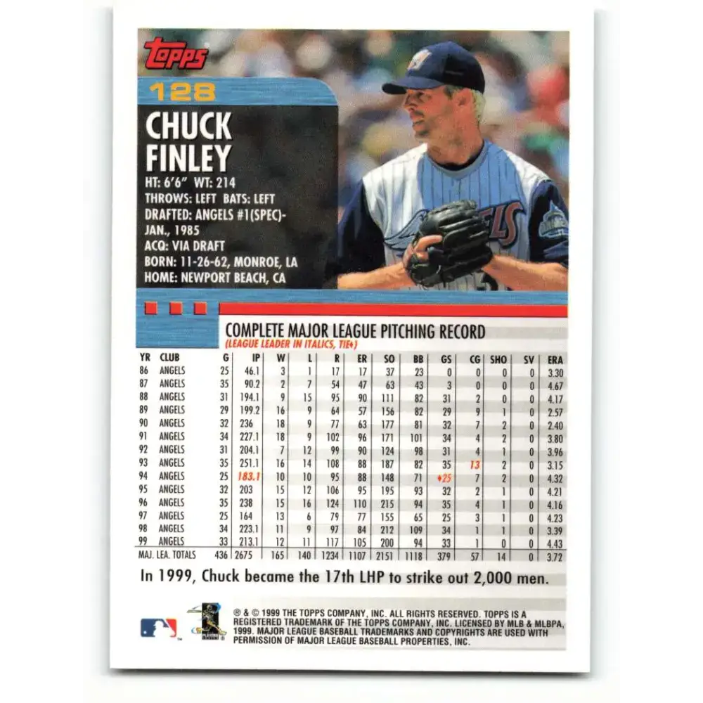 2000 Topps #128 Chuck Finley EX Excellent Anaheim Angels Baseball Card - Baseball Card Single