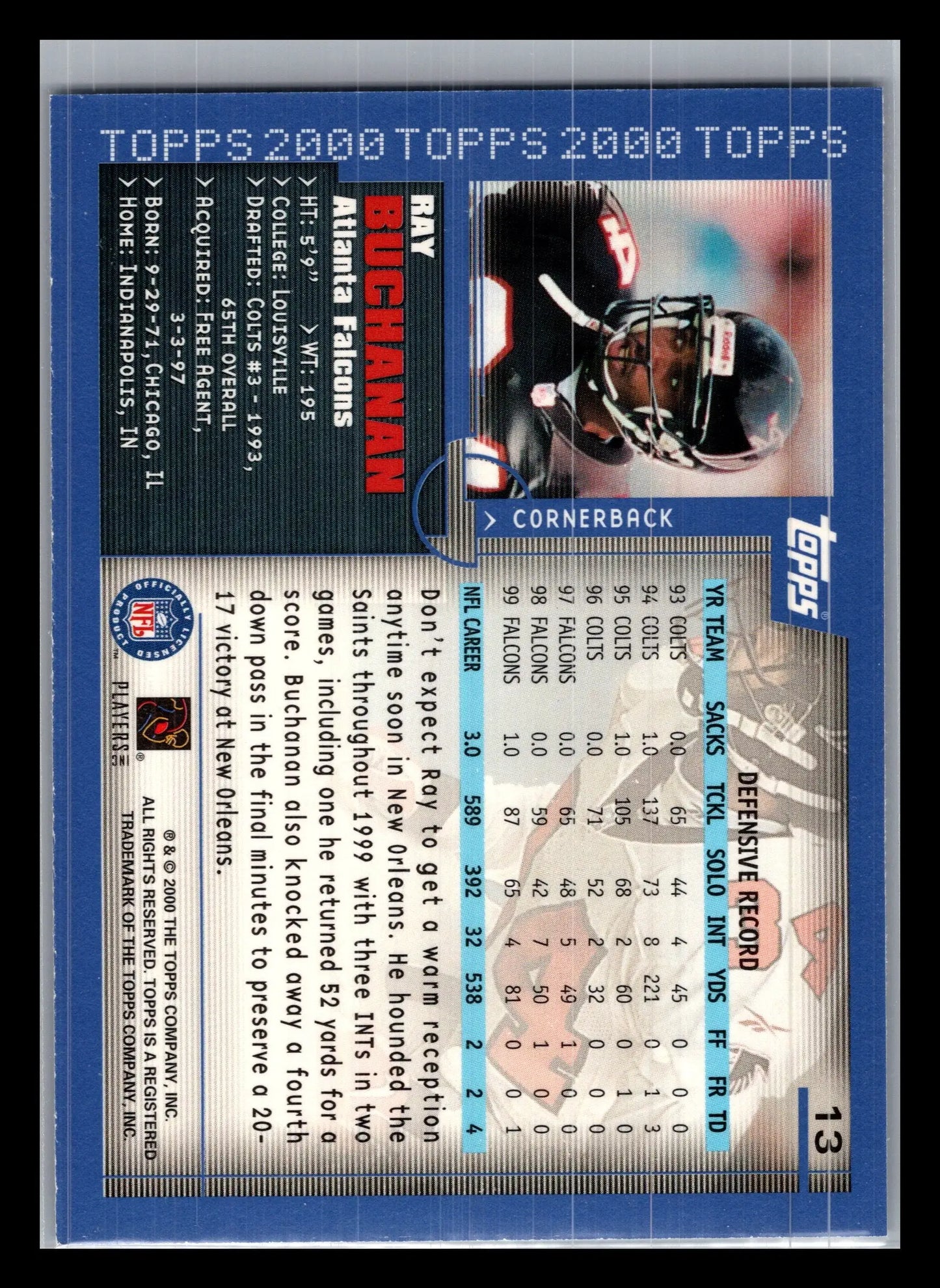 2000 Topps #13 Ray Buchanan Atlanta Falcons - Football Card Single