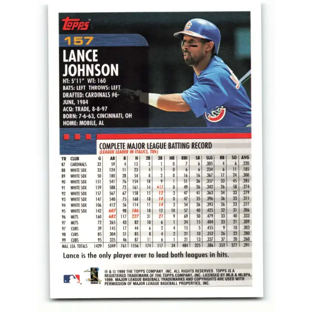 2000 Topps #157 Lance Johnson EX Excellent Chicago Cubs Baseball Card - Baseball Card Single