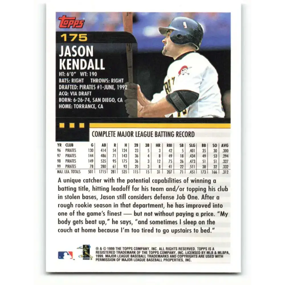 2000 Topps #175 Jason Kendall EX Excellent Pittsburgh Pirates Baseball Card - Baseball Card Single