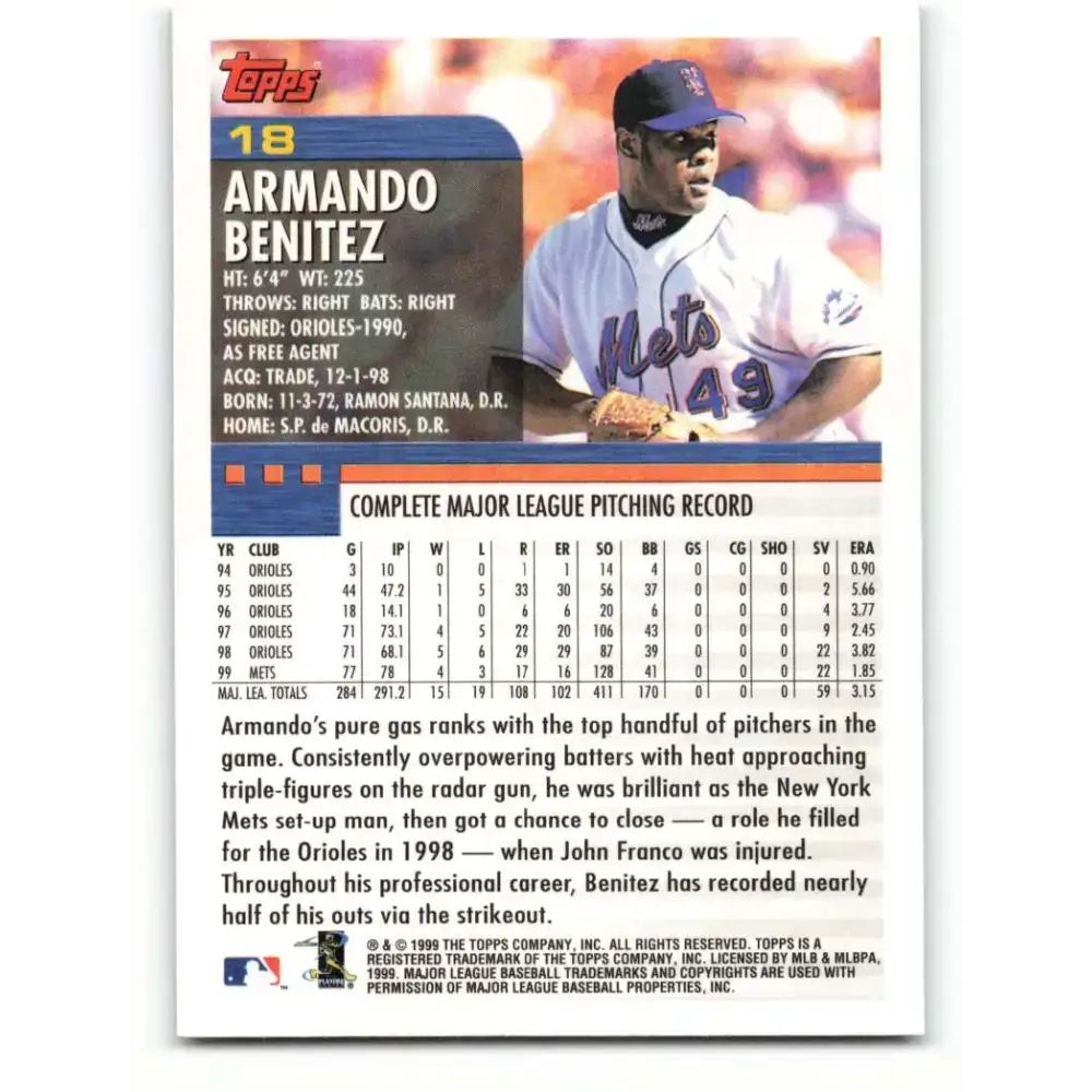 2000 Topps #18 Armando Benitez EX Excellent New York Mets Baseball Card - Baseball Card Single