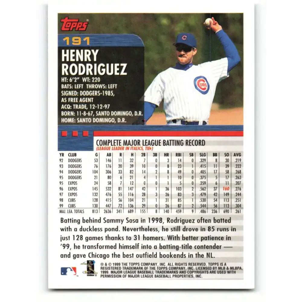 2000 Topps #191 Henry Rodriguez EX Excellent Chicago Cubs Baseball Card - Baseball Card Single