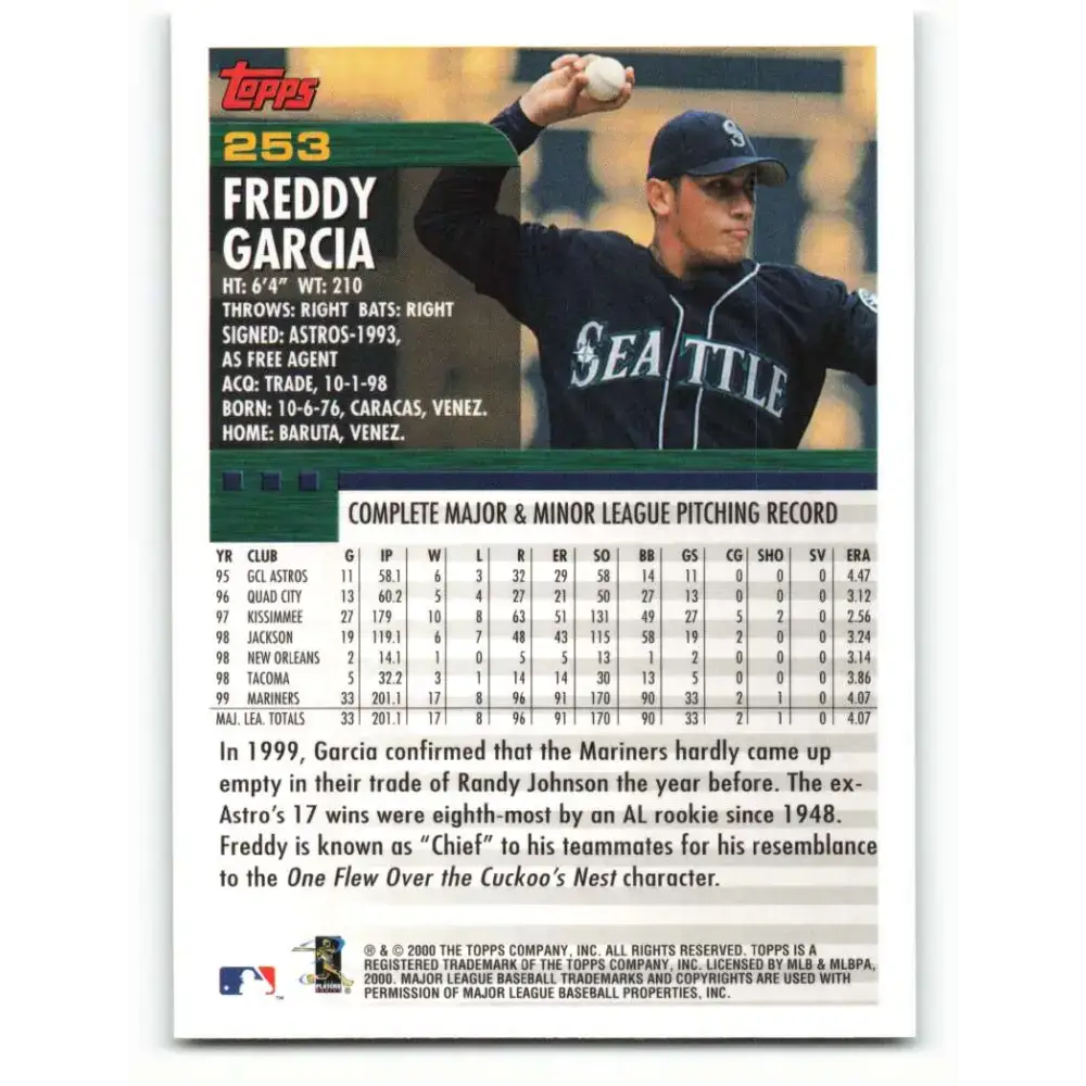 2000 Topps #253 Freddy Garcia EX Excellent Seattle Mariners Baseball Card - Baseball Card Single